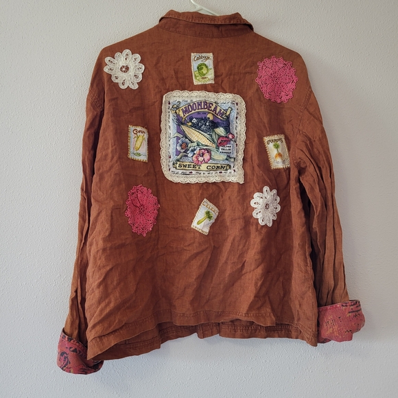 Boho Linen Button-Front Jacket in Rust - Picture 5 of 5
